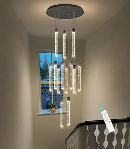 13-Light Long Large Modern Led Crystal Chandeliers Modern Spiral Chandeliers High Ceilings Chandelier for Staircase Foyer Black