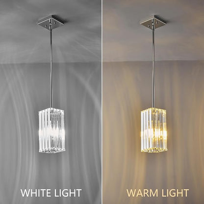 Modern Pendant Light Chrome Rectangle Pendant Lighting Mini Crystal Chandeliers Adjustable Pendant Light Fixture for Kitchen Island Dinning Room Living Room Corridor Bedroom(Chrome 2-Pack)
