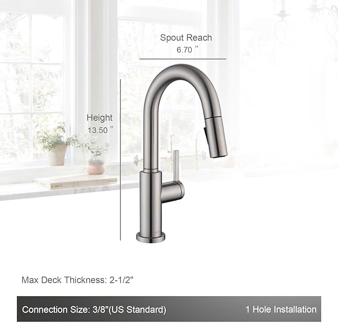 AguaStella AS32BN Brushed Nickel Bar Faucet or Prep Kitchen Sink Faucet with Pull Down Sprayer and Single Handle
