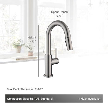AguaStella AS32BN Brushed Nickel Bar Faucet or Prep Kitchen Sink Faucet with Pull Down Sprayer and Single Handle