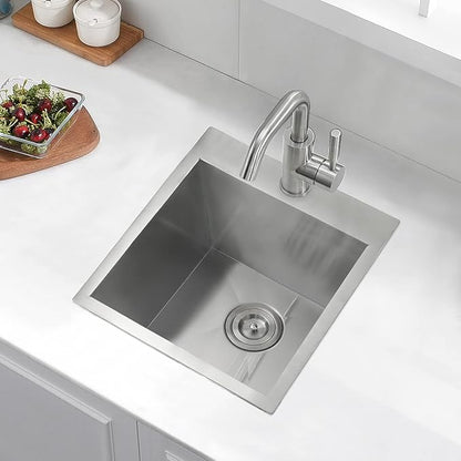 18 Inch Drop In Stainless Steel Kitchen Bar Sink, Luckyhorse 18” x 18” x 10” 18 Gauge Stainless Steel Small Kitchen Outdoor Sink LH020LX