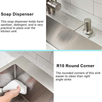 33 Inch Drop In Kitchen Sink with Faucet Combo- 33X19 Drop In Top Mount Kitchen Sink 18 Gauge Stainless Steel Deep Single Bowl Kitchen Sinks with Soap Dispenser