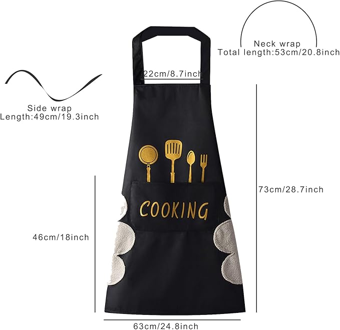 DILLMAN Women Kitchen Apron with Hand Wipe Pockets，Big Pocket,Hand-wiping, Waterproof for Cooking Baking