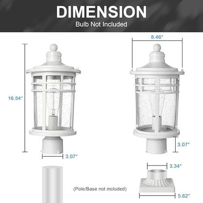 Darkaway Outdoor Post Lights Lamp Posts Outdoor Lighting, 17inch Large Waterproof Aluminum Post Lights Outdoor Light Fixtures with Glass, Light Posts for Outside Patio Yard (Large, White)