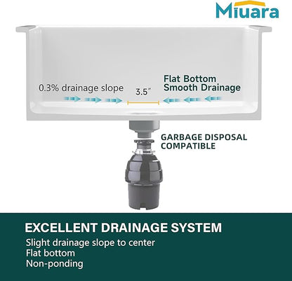 Miuara White Undermount Kitchen Sink 24 Inch - Small Topmount Fireclay Bar Sink Drop In 24"x19"x11", Dual Mount Deep Single Bowl, w 2 Accessories, Glossy White, for Kitchen & Laundry & Small Space