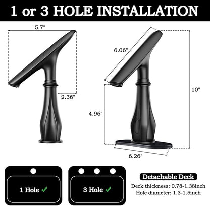 Touchless Bathroom Faucet, Matte Black Smart Motion Sensor Bathroom Sink Faucets 1 Hole with Cover Plate, Mixing Valve, Battery Powered for Commercial Lavatory, Home