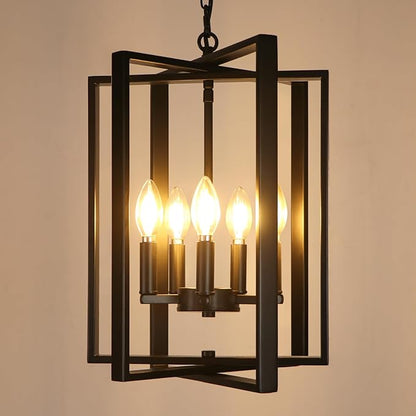LynPon 12.4" Modern Black Chandelier, 5 Lights Farmhouse Chandelier Foyer Lighting Fixtures Rustic Hanging Pendant Light for Dining Room Kitchen Living Room Bedroom Hallway Stairway Entryway