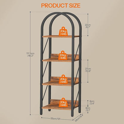 HOOBRO Bookshelf, 4-Tier Bookshelf Arched Display Racks, Industrial Bookcase with Metal Frame, Book Shelf Storage Organizer for Living Room, Office, Bedroom, Rustic Brown and Black BF424SJ01