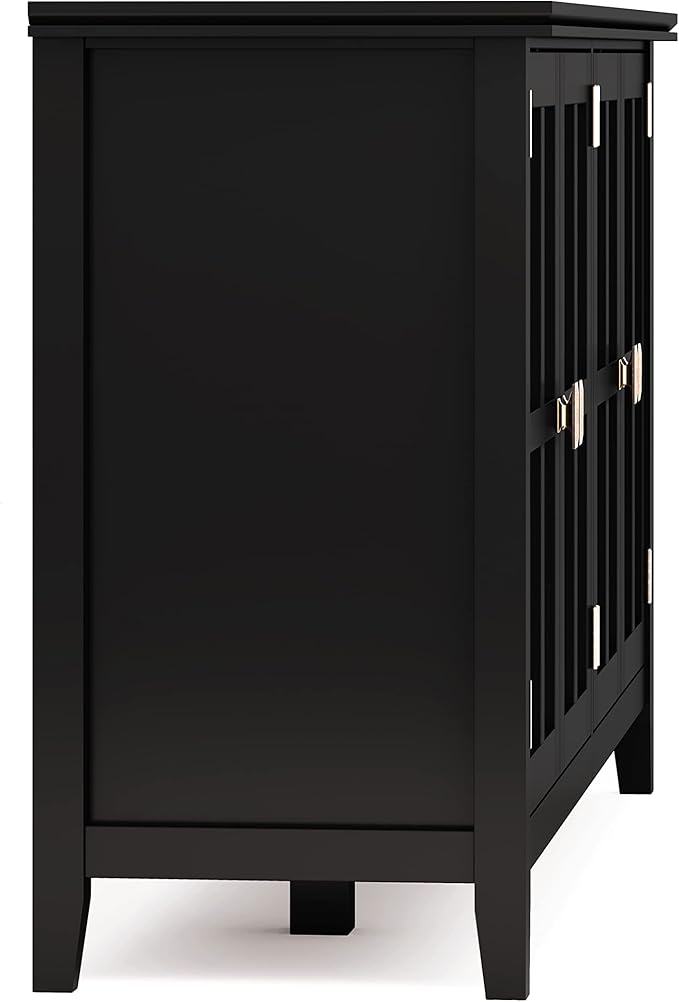SIMPLIHOME Artisan SOLID WOOD 66 Inch Wide Contemporary Wide 4 Door Storage Cabinet in Black, For the Living Room, Entryway and Family Room