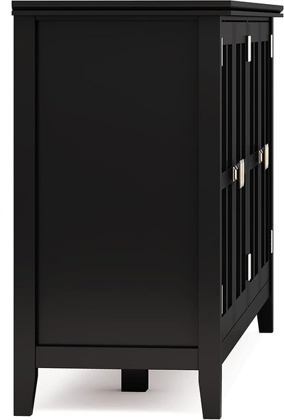 SIMPLIHOME Artisan SOLID WOOD 66 Inch Wide Contemporary Wide 4 Door Storage Cabinet in Black, For the Living Room, Entryway and Family Room