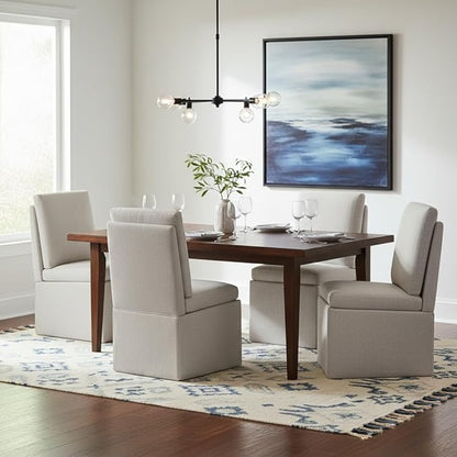 KISLOT Upholstered Dining Chairs with Casters, Modern Dining Room Chairs Set of 4 with Hidden Storage & 4 Wheels, Single Sofa Chair for Kitchen, Reading Room, Waiting Room, Linen (2 Box)