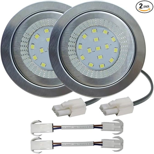 2-Pack 1.5W DC 12V LED Cooker Range Hood Bulb Light 60mm Hole Kitchen Closet Undercabinet Light Recessed Downlight Stainless Steel Clear Glass (Warm White 3000K)