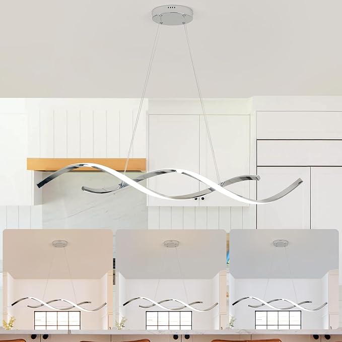Dimmable Chrome Chandelier for Dining Room, Adjustable Height Pendant Light Fixtures Over Table, Modern Kitchen Island Lighting, 42.9in 31W (Chrome 42.9")