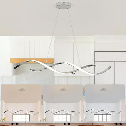 Dimmable Chrome Chandelier for Dining Room, Adjustable Height Pendant Light Fixtures Over Table, Modern Kitchen Island Lighting, 42.9in 31W (Chrome 42.9")
