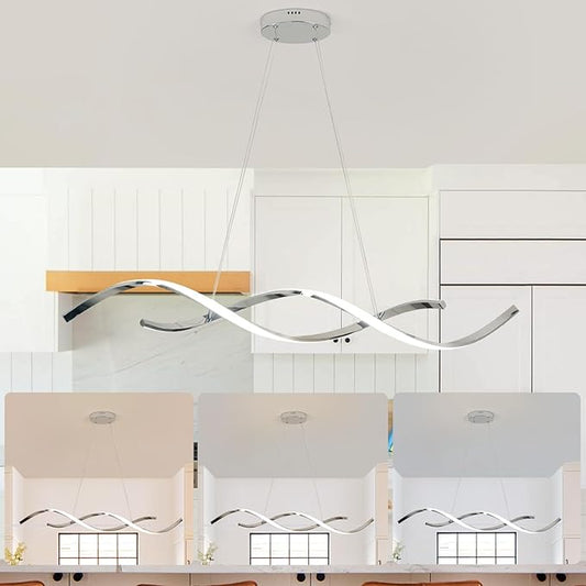 Dimmable Chrome Chandelier for Dining Room, Adjustable Height Pendant Light Fixtures Over Table, Modern Kitchen Island Lighting, 42.9in 31W (Chrome 42.9")