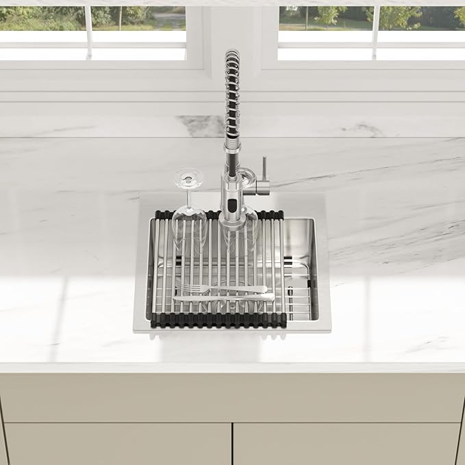 15 Inch Drop In Kitchen Sink - Beslend ADA 6 Inch Depth 15x15 Drop In Square Sinks Topmount Stainless Steel 16 Gauge Mobility Friendly Sink for Wheelchair Accessible & Accessible Design Kitchen