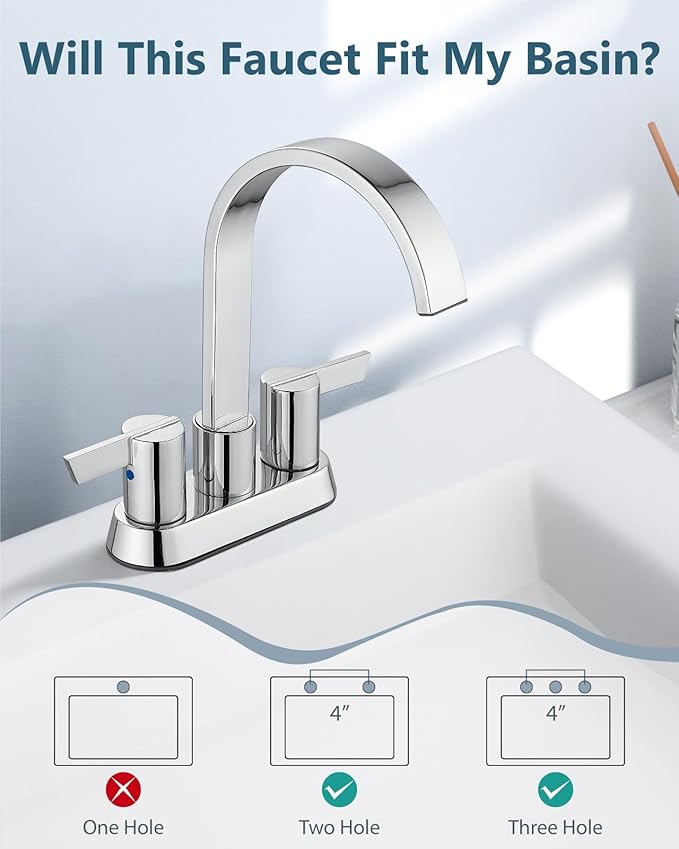 Aolemi Bathroom Faucets for Sink 3 Hole,4 Inch Centerset Waterfall Faucet 2 Handle for Bathroom Sink with Pop-Up Drain and Supply Lines Polish Chrome