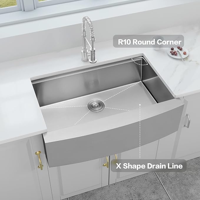 Farmhouse Kitchen Sink,16 Gauge T-304S Stainless Steel Workstation Farm Sinks with Accessories, 33" x 20" x 10" Large and Deep Apron Front Kitchen Sinks for Home, Kitchen and Outdoor