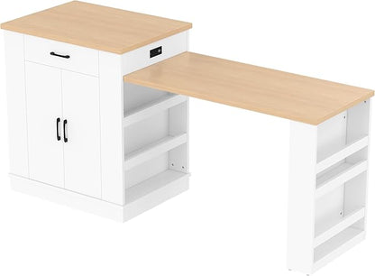Modern Dining Table Extendable Expandable Kitchen Island Console with Drawers Cabinet Shelving Wood Counter Living Room Decor Luxury,White-MDF