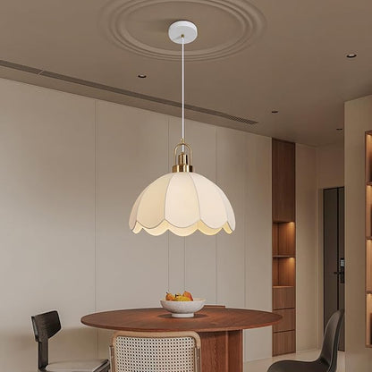 17.72" Modern Boho Pendant Light Vintage Farmhouse White Fabric Pendant Light Fixtures Modern Hand Woven Pendant Lights for Kitchen Island, Dining Room, Bedroom, Hallway, Entryway, Bar