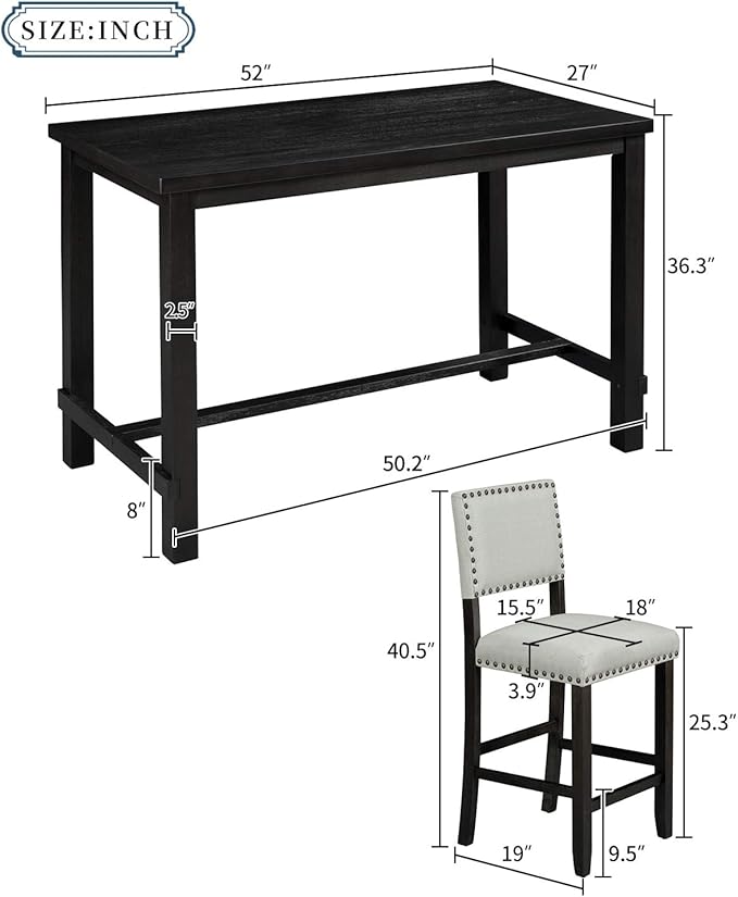 Merax 5 Piece Dining Table Set for 4,Counter Height Kitchen Table Set with One Rectangle Table and 4 Cushioned Chairs for 4 Persons Dining Room Table Set for Small Place