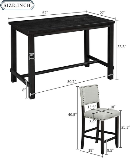 Merax 5 Piece Dining Table Set for 4,Counter Height Kitchen Table Set with One Rectangle Table and 4 Cushioned Chairs for 4 Persons Dining Room Table Set for Small Place