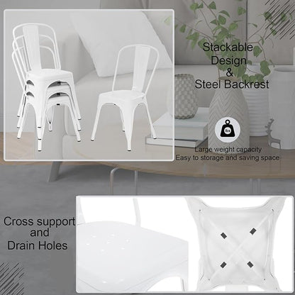 Tolix Metal Stackable Patio Chairs - Set of 4, 18 Inch Seat Height, Indoor/Outdoor, Chic Restaurant & Trattoria Style