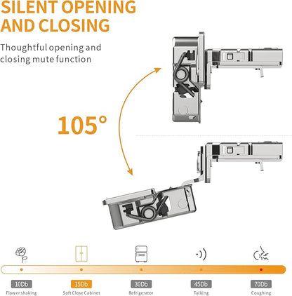 Chibery 30 Pack 1" Overlay 3D Soft Close Concealed Hinge for Face Frame Door, Smooth Slow Self Closing Hinges, Satin Nickel, Hidden 105° Open Angle Stainless Steel Hinge for Kitchen Cabinet Door