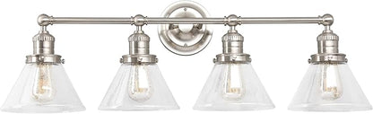 Design House Augustin Vanity Light, 4-Light, Seeded Glass Warm Glow, Dimmable, Up/Down Glow, Easy Installation, E26 Socket, Satin Nickel, 34.9 in L x 8.3 in D x 11.1 in H, 589044-SN