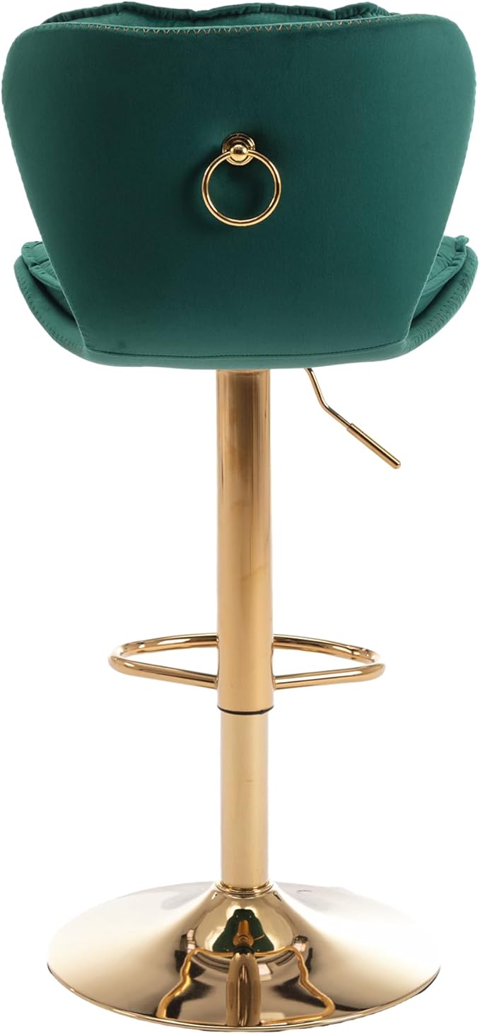 Rhomtree 24-33 Inch Swivel Bar Stools, Adjustable Counter Height Barstools, Velvet Back and Golden Footrest, Bar Chairs for Kitchen Island, Cafe, Bar, Bar Counter, Dining Room, Coffee(Green Set of 2)