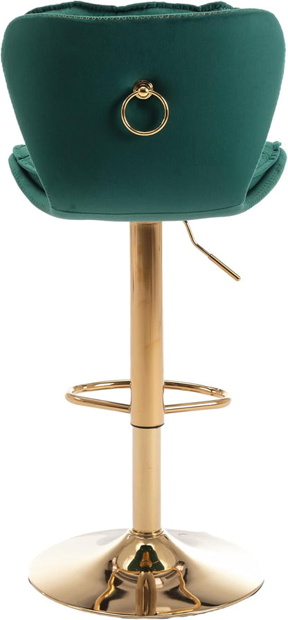 Rhomtree 24-33 Inch Swivel Bar Stools, Adjustable Counter Height Barstools, Velvet Back and Golden Footrest, Bar Chairs for Kitchen Island, Cafe, Bar, Bar Counter, Dining Room, Coffee(Green Set of 6)