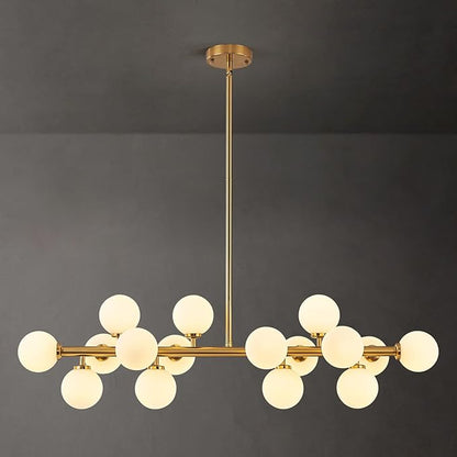 16-Light Globe Sputnik Chandelier, Mid Century Modern Light Fixture Over Table, Brass Gold Linear Chandeliers for Dining Room and Kitchen Island (Milk White Glass Bubble Shades, 40 Inch)