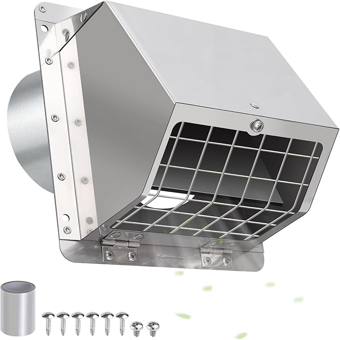 3 Inch Dryer Vent Cover Outside with Mesh and Damper,304 Stainless Steel Wall Vent Exhaust Vent Cover,3" Metal Dryer Vent Cover,Exterior Dryer Vent Hood Cap for Laundry Dryer Range Hood AC Air Vent