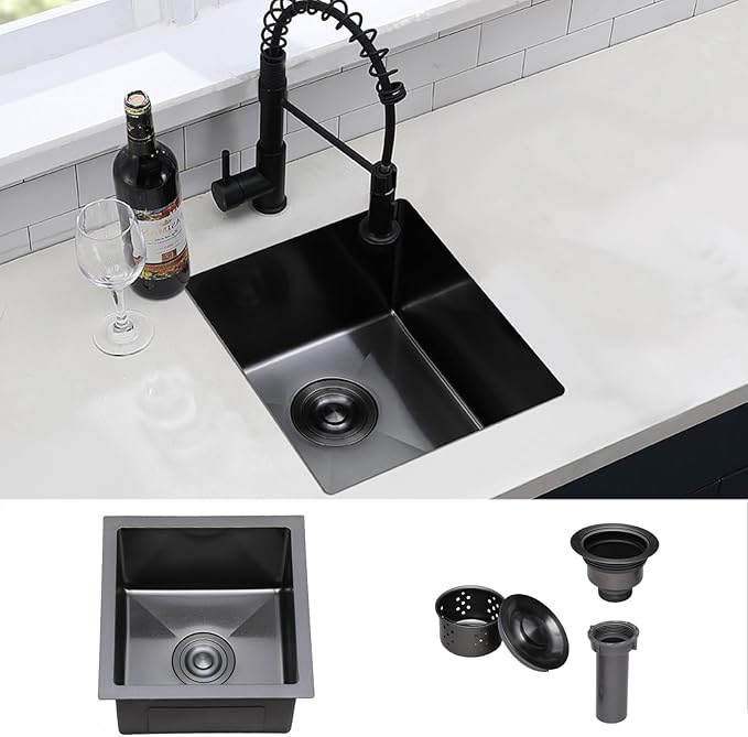 Hotis Undermount Bar Sink, Small Kitchen Sink, Black Bar Sink, Rv Otdoor Stainless Steel Wet Bar Prep Sink, 13 X 15 Inch Single Bowl