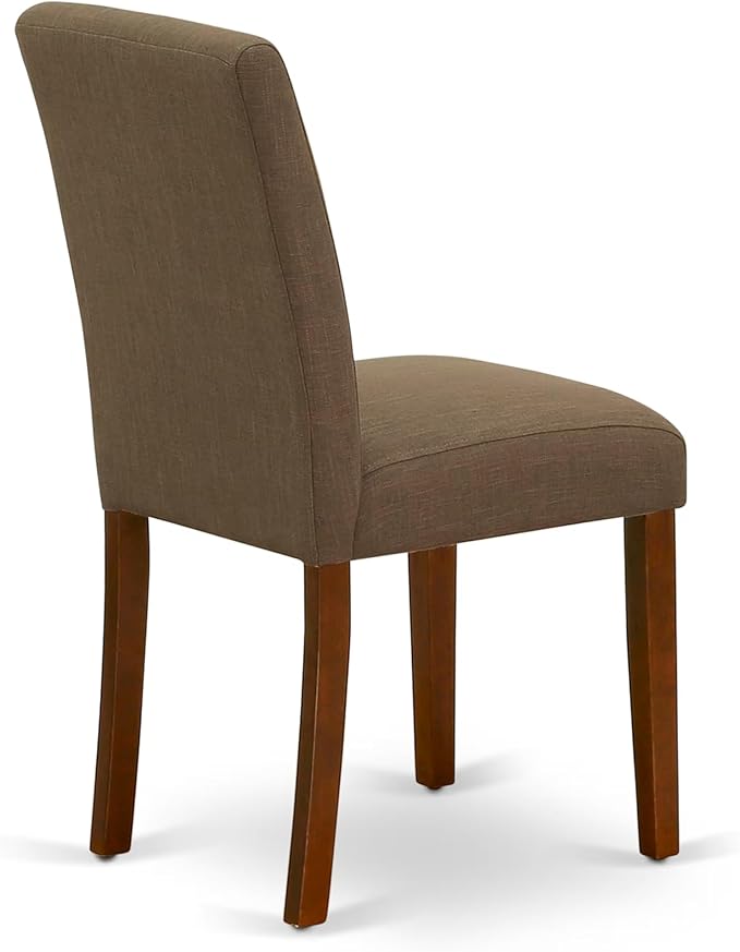East West Furniture ABP3T18 Abbott Parson Dining Chairs - Coffee Linen Fabric Padded Chairs, Set of 2, Mahogany