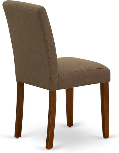 East West Furniture ABP3T18 Abbott Parson Dining Chairs - Coffee Linen Fabric Padded Chairs, Set of 2, Mahogany