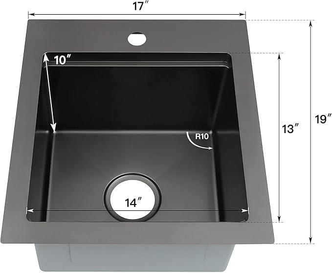 Drop In Black Bar Sink 17 X 19 inch,Small RV Sink,16 Gauge Stainless Steel Bar & Prep Sinks for Wet Bar Area