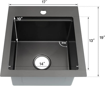 Drop In Black Bar Sink 17 X 19 inch,Small RV Sink,16 Gauge Stainless Steel Bar & Prep Sinks for Wet Bar Area
