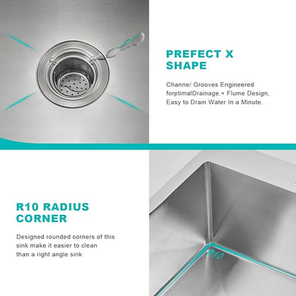 Brushed 25 Inch Drop in Kitchen Sink, 18 Gauge Stainless Steel Single Bowl Kitchen Sink with 2 Faucet Holes, 9'' Deep Basin Bowl with Grid, D25" x W18" x H9"