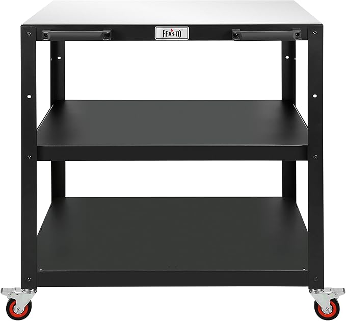 Feasto 36''x 24'' Heavy-Duty Outdoor Pizza Oven Table, 304 Stainless Steel Grill Table with Lockable Wheels for Pizza Ovens & Griddles, 3-Shelf Prep Table for Deck, Patio BBQ & Parties