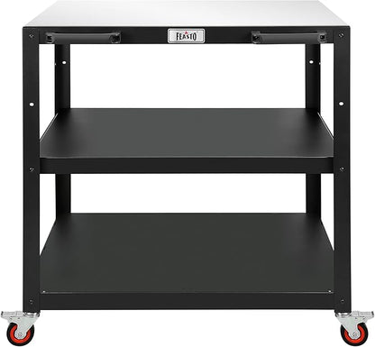 Feasto 36''x 24'' Heavy-Duty Outdoor Pizza Oven Table, 304 Stainless Steel Grill Table with Lockable Wheels for Pizza Ovens & Griddles, 3-Shelf Prep Table for Deck, Patio BBQ & Parties