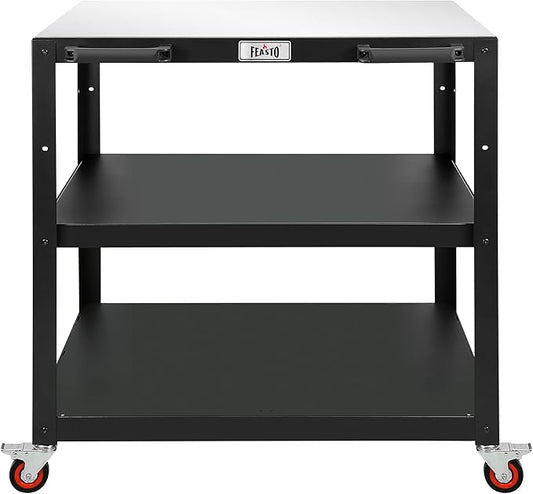 Feasto 36''x 24'' Heavy-Duty Outdoor Pizza Oven Table, 304 Stainless Steel Grill Table with Lockable Wheels for Pizza Ovens & Griddles, 3-Shelf Prep Table for Deck, Patio BBQ & Parties
