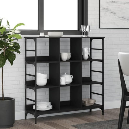 Black Industrial Sideboard, Engineered Wood, Matte Finish, 40.2x40.2x40.7 Inch Large Buffet Cabinet with Adjustable Feet, for Living Room, Hallway Kitchen Furniture
