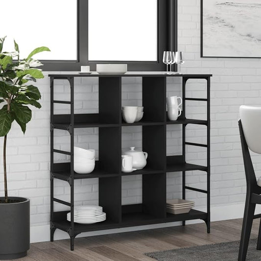 Black Industrial Sideboard, Engineered Wood, Matte Finish, 40.2x40.2x40.7 Inch Large Buffet Cabinet with Adjustable Feet, for Living Room, Hallway Kitchen Furniture