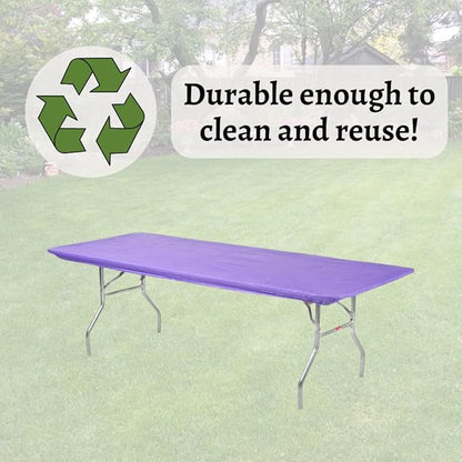 Kwik-Covers 10 Pack of Rectangular Plastic Table Covers - 6' Foot or 8' Foot Options - Indoor or Outdoor Fitted Table Covers (Table NOT Included) (Purple, 30" x 96" (8' ft))