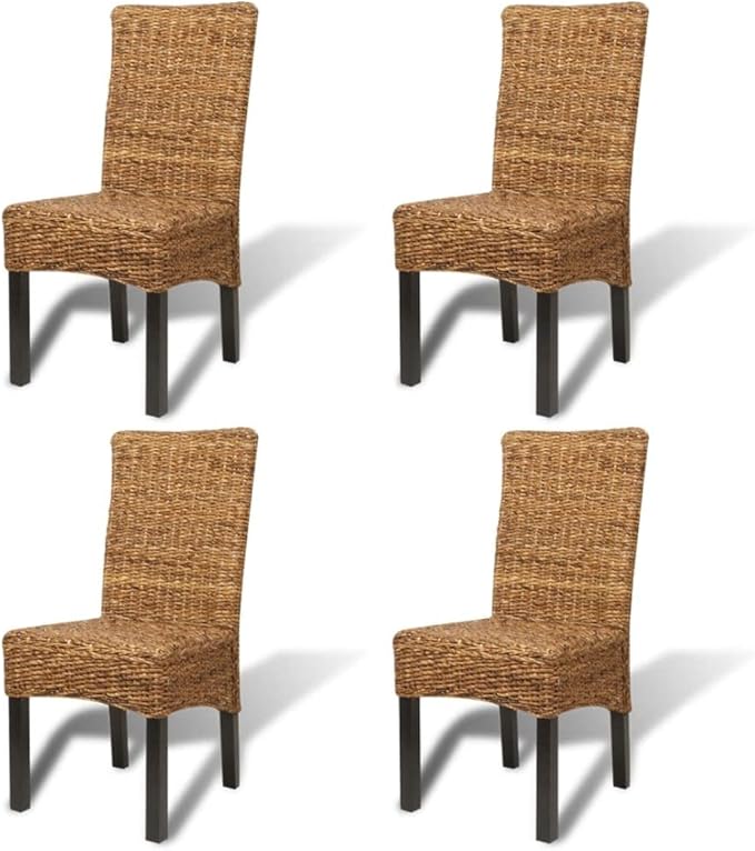 4 Piece Handmade Manila Abaca Dining Chairs Solid Mango Wood 18.5 in Wide Seat 38.2 in Tall Modern Farmhouse Accent Seating for Dining Room Kitchen Living Room