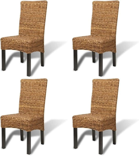 4 Piece Handmade Manila Abaca Dining Chairs Solid Mango Wood 18.5 in Wide Seat 38.2 in Tall Modern Farmhouse Accent Seating for Dining Room Kitchen Living Room
