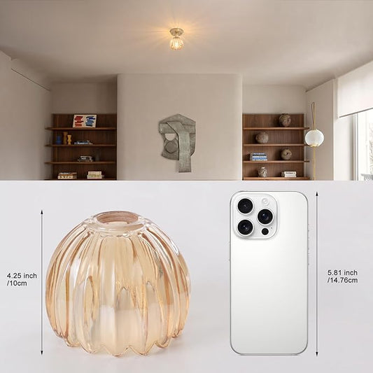 Shenmoyl Semi Flush Mount Ceiling Light, Gold Vintage Hallway Lights Fixture -- Amber Tulip Glass, Bulb Included - Modern 4.72" Base Ceiling Light for Porch, Corridor, Kitchen and Bedroom