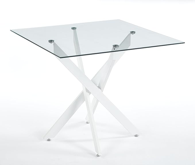 Square Glass Dining Table 35.4'' Inch Modern Square Kitchen Table with Metal Legs Durable Stylish Dinner Table for Dining Room Kitchen
