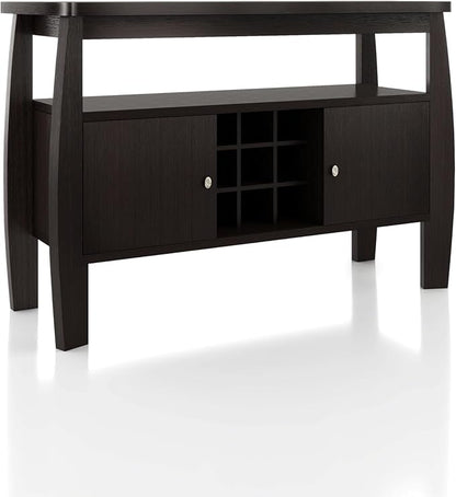 Furniture of America Clyton Modern Kitchen Buffet Storage Cabinet with Doors and Shelves, Wood Sideboard Table, Coffee Bars & 9 Grid Wine Rack, for Dining, Living Room, Dark Espresso
